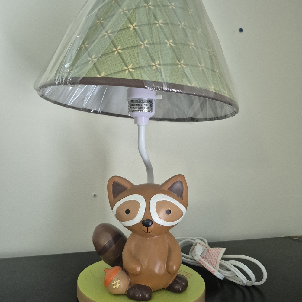 Adorable Raccoon Kids Table Lamp - Brown and Green